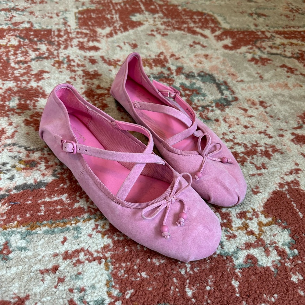 Circus NY by Sam Edelman Zuri Suede Cross Over Bow Ballerina Pink Flats - Picture 2 of 8